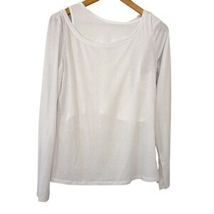 Athleta Pranayama Restore Long‎ Sleeve Top Ribbed White MT Yoga Minimalist